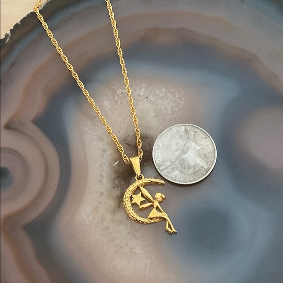 Gold fairy moon pendant necklace fantasy jewelry star tinker bell - Picture 5 of 8